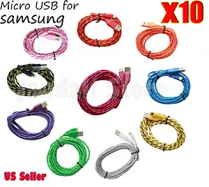 lot 10x Braided Micro USB Charger Charging Cable Cord for Samsung Galaxy android - Picture 1 of 2