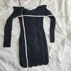 Vintage Roberta Black Lace Long Sleeve Mini Dressy Dress Size 7/8 - Picture 1 of 9