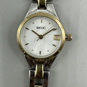 Relic Watch Women Silver Gold Two Tone Date Window New Battery 6" J1457 - Picture 1 of 14