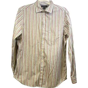 Banana Republic Classic Fit Earth Tone Striped Button Front Shirt Size Large 16 - Picture 1 of 4