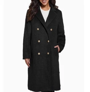 GUESS double breasted notched collar women's long coat - BLACK - Plus Size XXL - Picture 1 of 14