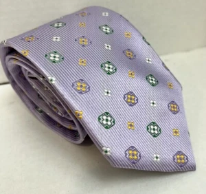 Paul Frederick 100% Silk Tie Light Purple Floral Print Hand Tailored - Picture 1 of 7