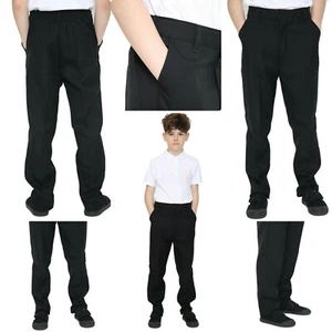 Boys Zip & Clip Strudy Trousers Kids Half Elastic Waist School Uniform Pant - Picture 1 of 7