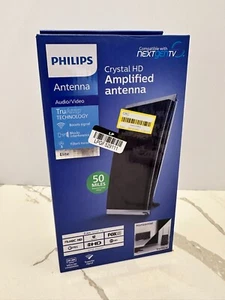 Philips Crystal HD Indoor Amplified TV Antenna with 6' Coaxial Cable “ Black - Picture 1 of 2