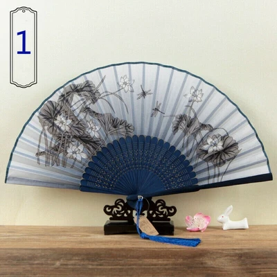 Abanicos de flores plegables de mano para bailar satinado chino disfraces boda fiesta vintage Foto 1 de 4