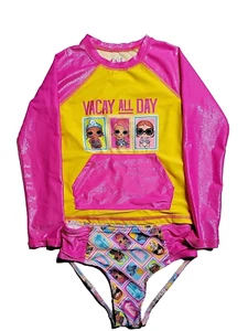 LOL Surprise Girls Rash Guard Shirt Set 2 Piece Swimsuit Size 8 - Picture 1 of 8