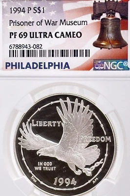 1994 P $1 National Prisoner of War Museum Silver Dollar PF 69 Ultra Cameo #13352 - Image 1 of 4