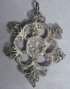 Silver filigree medal 18th century Madonna di Loreto Sant' Antonio Padua - Picture 1 of 2