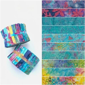 Mini JELLY ROLL 20 x 2.5" Strips 100 % Cotton Batik, Multicolour Tones - Picture 1 of 11