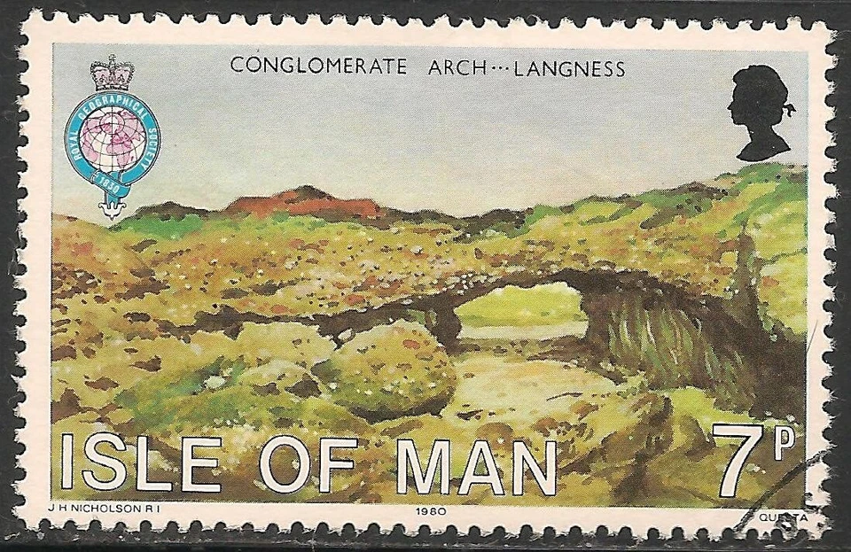 Isle Of Man #163 VF USED - 1980 7p Conglomerate Arch, Langness, and Emblem - Image 1 of 1