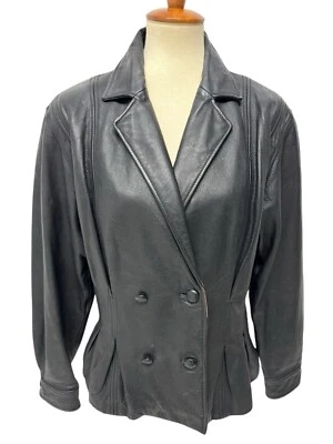 Vintage Together Mujer Cuero Moto Chaqueta Negro Botones Cuello Talla L Foto 1 de 4