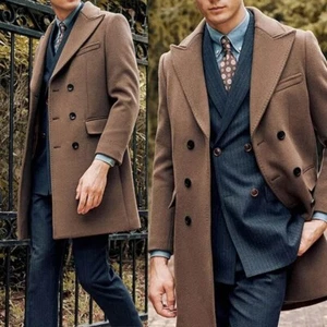 Cappotto Uomo Marrone Doppia Fila Giacca Collo Largo Invernale Lungo Caldo Custom - Foto 1 di 12