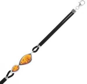 925 Plata de Ley Ámbar Báltico Genuino Pulsera En Goma Tira de Regalo - Bild 1 von 2