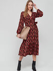 Red Floral Tie Side Midi Dress Size 8