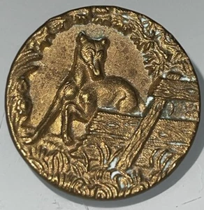 Vintage Horse Brass Colored Button 1 Inch Equine Gold Tone Unique Equine - Picture 1 of 3