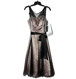 NUEVO Jessica Howard Talla 8 VESTIDO Ajuste y Acampanado Cuello Ilusión Sujetador Incorporado Negro Tostado - Imagen 1 de 9
