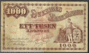 SWEDEN 1000 KRONER 1900 BICYCLE SHOP IN LINKOPING CURRENCY MONEY BILL EURO NOTE - Picture 1 of 3