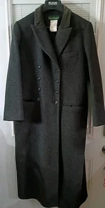 Vth Harve Benard Damen 100 % Wolle lange Jacke Mantel, 12 anthrazit Fischgrätmuster  - Bild 1 von 8