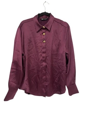 Camisa Blusa Zara Mujer Satén L Grande Roja Borgoña Dorado Botón 2138/302 Nueva con Etiquetas Foto 1 de 4