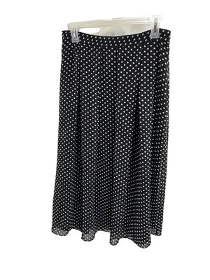 Falda midi Anne Klein para mujer talla 8 negra blanca lunares línea A fluida carrera Foto 1 de 4