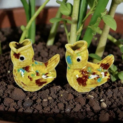 De Colección Cerámica Amarillo Marrón Azul Esmalte por Goteo Cerámica Pájaros Planta de Interior Spike Riegadores Foto 1 de 4