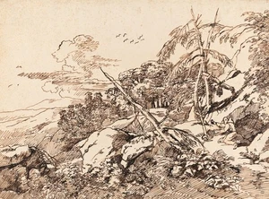 MALER MÜLLER (1749-1825), Mönch in der Wildnis, Tusche Romantik Landschaft - Bild 1 von 6