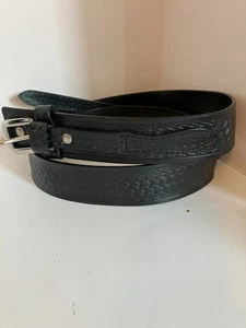 Cintura Cabela's nera in pelle lavorata fibbia ottone cucita cowboy 900081 taglia 40 - Foto 1 di 16