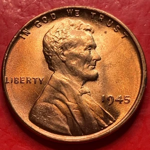 1945-P Lincoln Wheat Cent Penny GEM RED BU From an Original Bank Roll - Picture 1 of 9