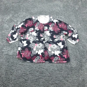 Talbots Sweater Womens 3X Navy Blue Pink White Floral Button Cardigan Cotton - Picture 1 of 15