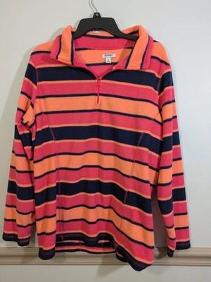 Sudadera Old Navy Mujer Polar Cuarto Cremallera Naranja Azul Marino Rayas Talla 2XL Foto 1 de 4