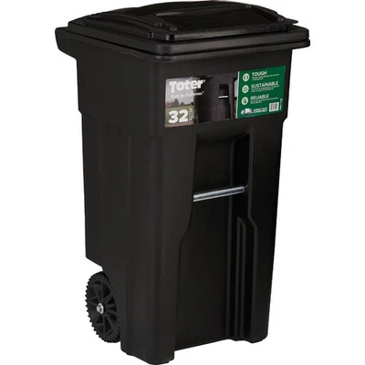 Muerto 32 gal. Cubo de basura exterior negro con tapa adjunta y ruedas 79232-R2200 Foto 1 de 4