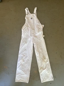 Carhartt Dungarees Adult 36x29?White Overalls Canvas Carpenter Workwear Painter - Picture 1 of 17