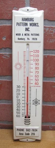 HAMBURG WOOD & METAL PATTERN WORKS PA VINTAGE ADVERTISING THERMOMETER SIGN AD - Picture 1 of 12