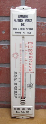 HAMBURG WOOD & METAL PATTERN WORKS PA VINTAGE ADVERTISING THERMOMETER SIGN AD - Image 1 of 4
