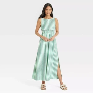 Universal Thread Damen Maxi A-Linie Kleid grün gestreift XL Taschen Urlaub Neu mit Etikett - Bild 1 von 4