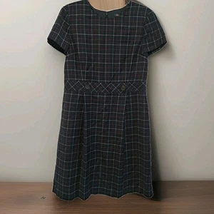 Brooks Brothers Navy Wool Dress Plaid Tartan Windowpane Classic Preppy Sz 12 - Picture 1 of 13