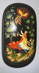 VTG Fedoskino Russian Lacquer Box Firebird Signed Fairy Tale Scene Hand Painted - Picture 1 of 10