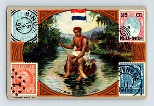 Estampillas postales victorianas por correo de tarjetas comerciales en las Indias Holandesas de la década de 1910 parte posterior en blanco - Imagen 1 de 2