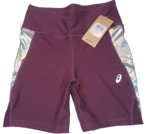 Asics Women's W Shine Bike Shorts Size Small Burgundy / Silver FREE SHIP $35 - Picture 1 of 7