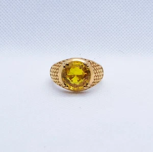 Handmade 925 Sterling Silver Lab Created Citrine Stone Gold Platted Antique Ring - Picture 1 of 9