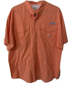 Columbia PFG Mens Large Orange Peach Long Sleeve Vented Fishing Shirt - Picture 1 of 3