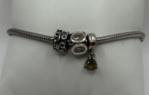 Silver PANDORA Bracelet w/ Gemstone Dangle Rhinestone Bracelet 7.75” (22.8g)