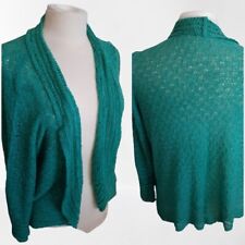 Jaclyn SMITH open cardigan sweater Emerald Green Textured Ribbon Yarn XL 3/4 Slv