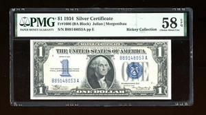DBR 1934 $1 Silver Funnyback Fr. 1606 BA Block PMG 58 EPQ Serial B89148053A - Picture 1 of 2