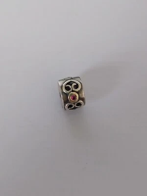 Genuine Pandora Two Tone 14ct Silver Double Heart Pink Sapphire Clip 790382PSA  - Image 1 of 2