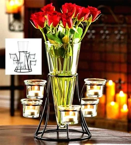 CIRCULAR CANDLE OR LED STAND WITH VASE **6 Candle LED Cups Vase Stand ** NIB - Picture 1 of 12