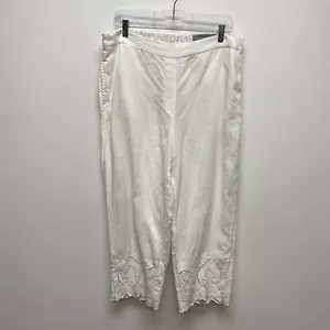 Chicos Women Alabaster Linen Elastic Pull On Eyelet Cutout Cropped Pants 14 $109 - Picture 1 of 10
