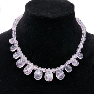 Vintage Marbled Lucite Lilac/Purple Teardrop Bead Necklace Mid Century - Picture 1 of 10