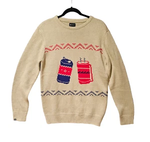 Matix Men's Jumper Cheers Ugly Sweater Natural Knit Acrylic India Beer Size Smal - Picture 1 of 12