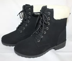 Scarpe stivaletti donna neri stringati TG M (8-9) vegan pelle ecopelliccia - Foto 1 di 6